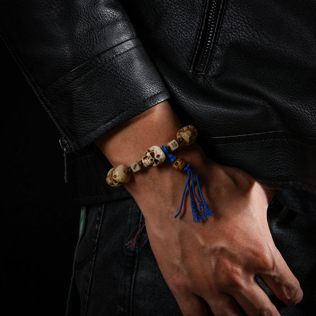 Yak Bone Carved Skull Bracelet Amulet
