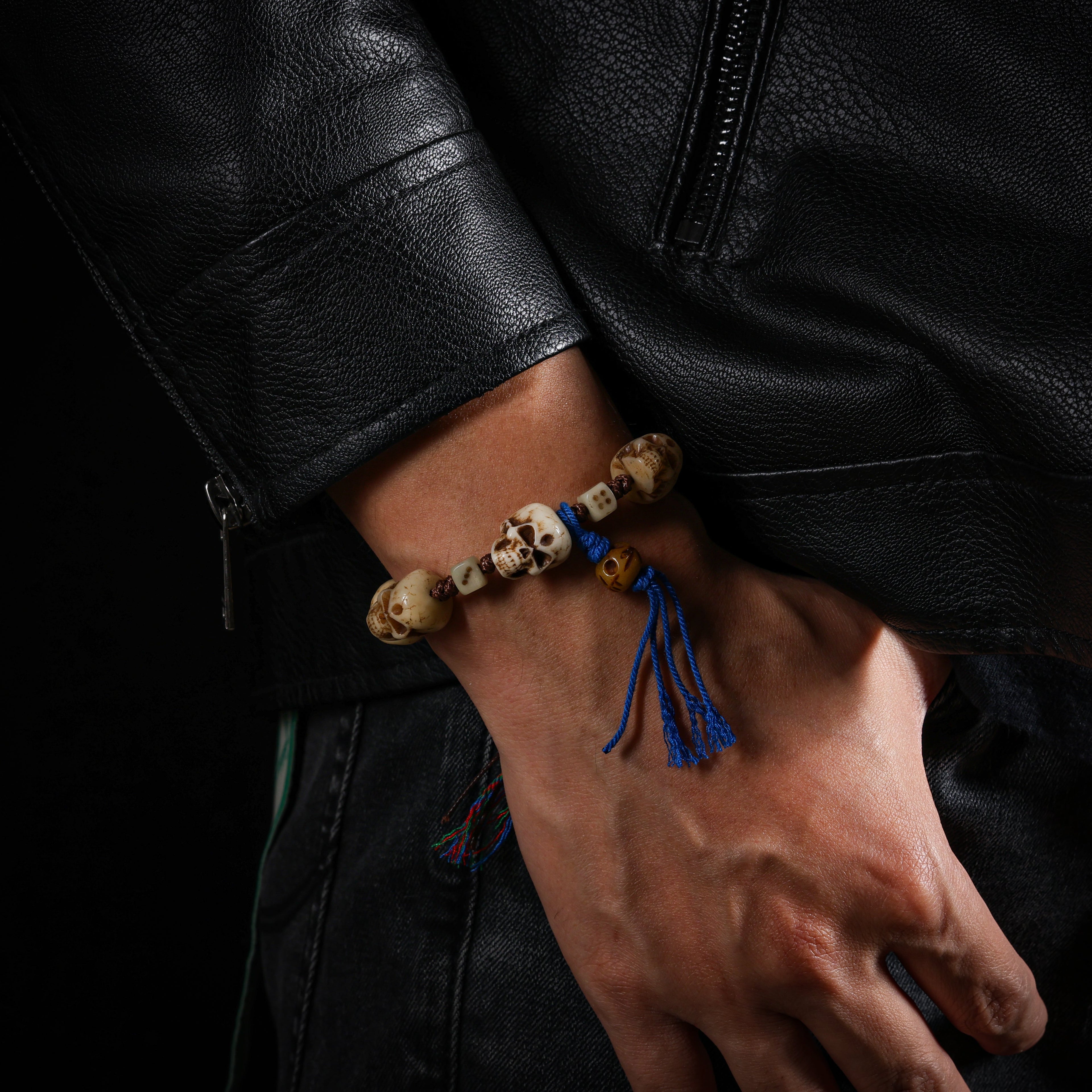 Yak Bone Carved Skull Bracelet Amulet