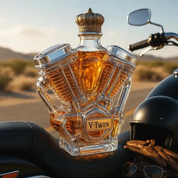V-Twin Engine Glass Decanter for Bar Decor and Gifts Empty Whiskey Bottle