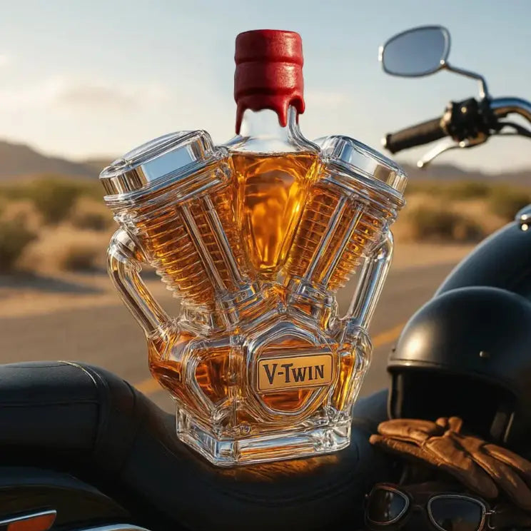 V-Twin Engine Glass Decanter for Bar Decor and Gifts Empty Whiskey Bottle
