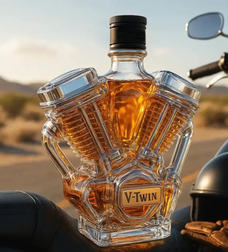 V-Twin Engine Glass Decanter for Bar Decor and Gifts Empty Whiskey Bottle