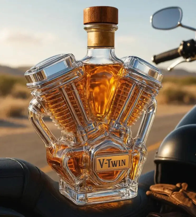 V-Twin Engine Glass Decanter for Bar Decor and Gifts Empty Whiskey Bottle