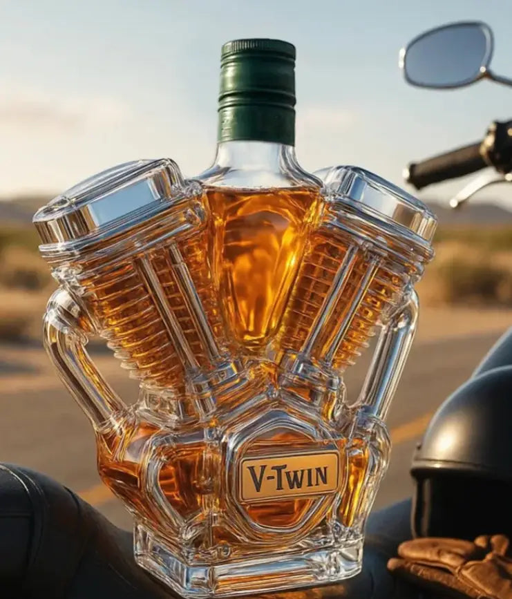 V-Twin Engine Glass Decanter for Bar Decor and Gifts Empty Whiskey Bottle