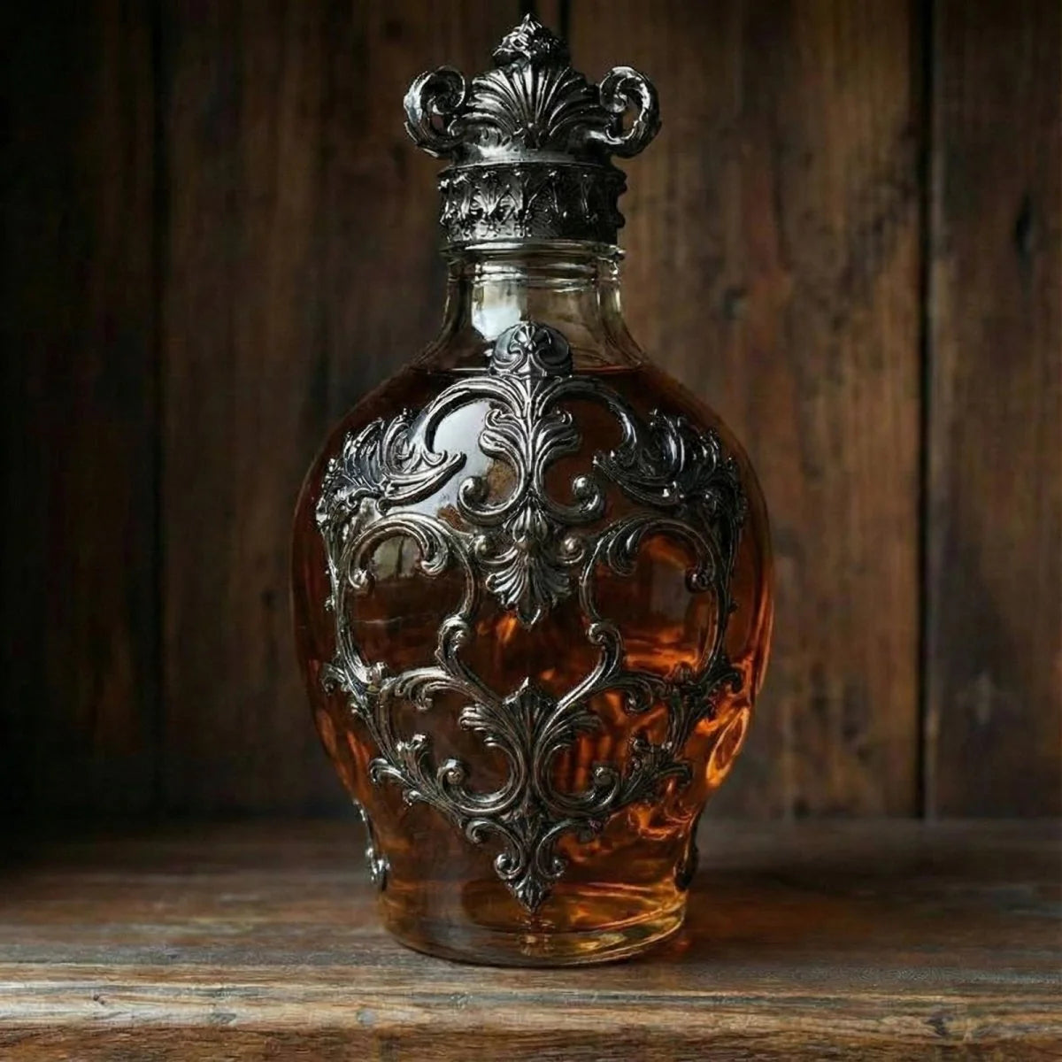 Unique skull decanter empty whiskey bottle with crown cap