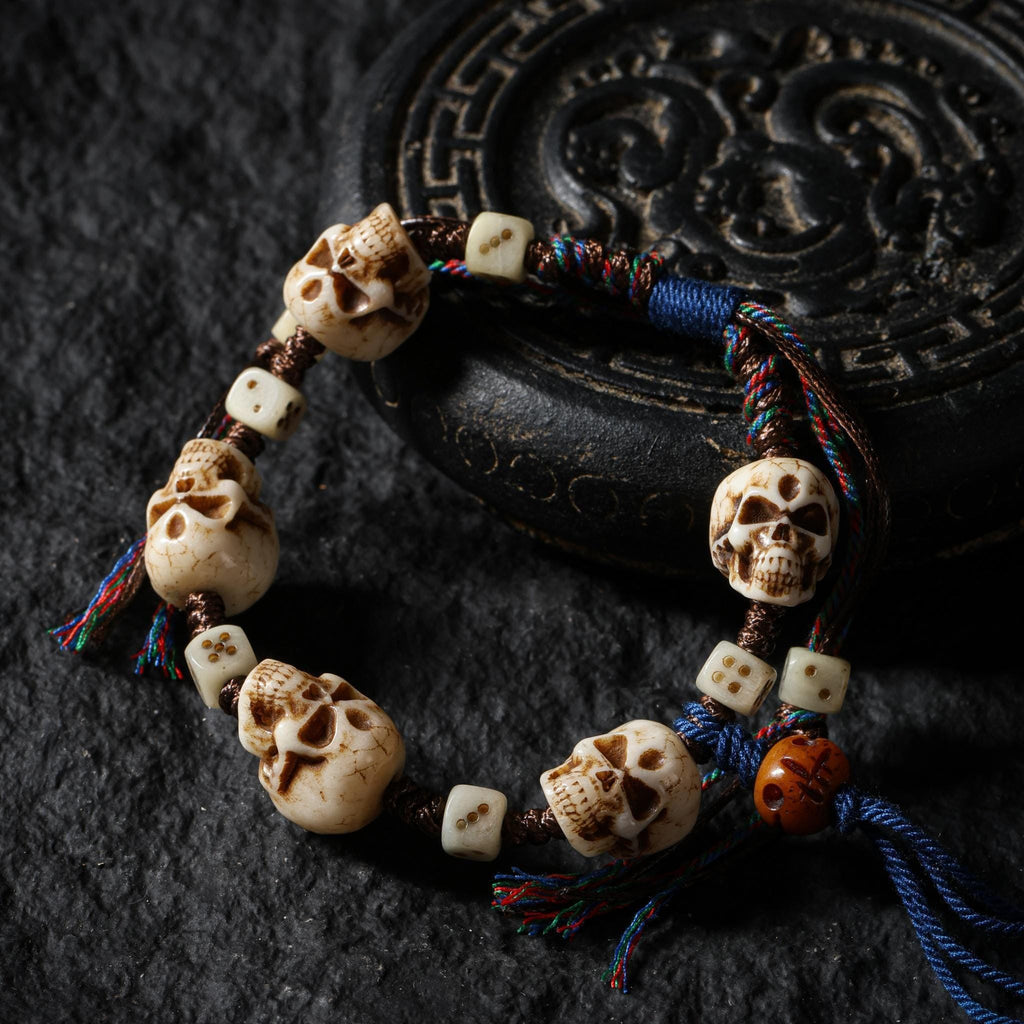 Yak Bone Carved Skull Bracelet Amulet