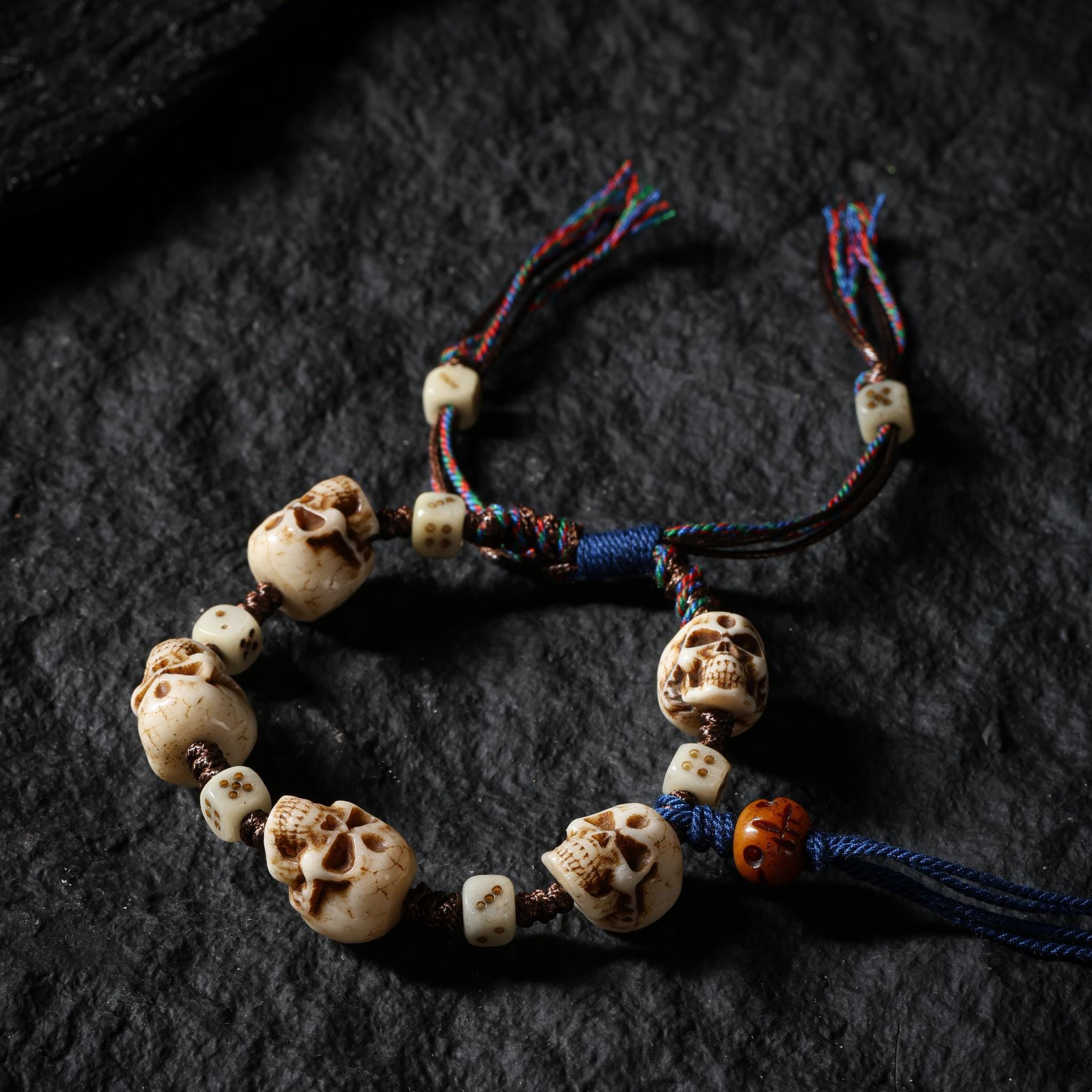 Yak Bone Carved Skull Bracelet Amulet