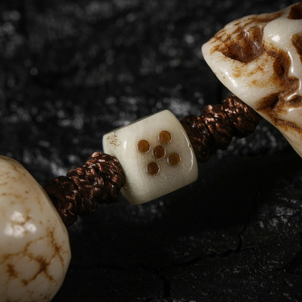 Yak Bone Carved Skull Bracelet Amulet
