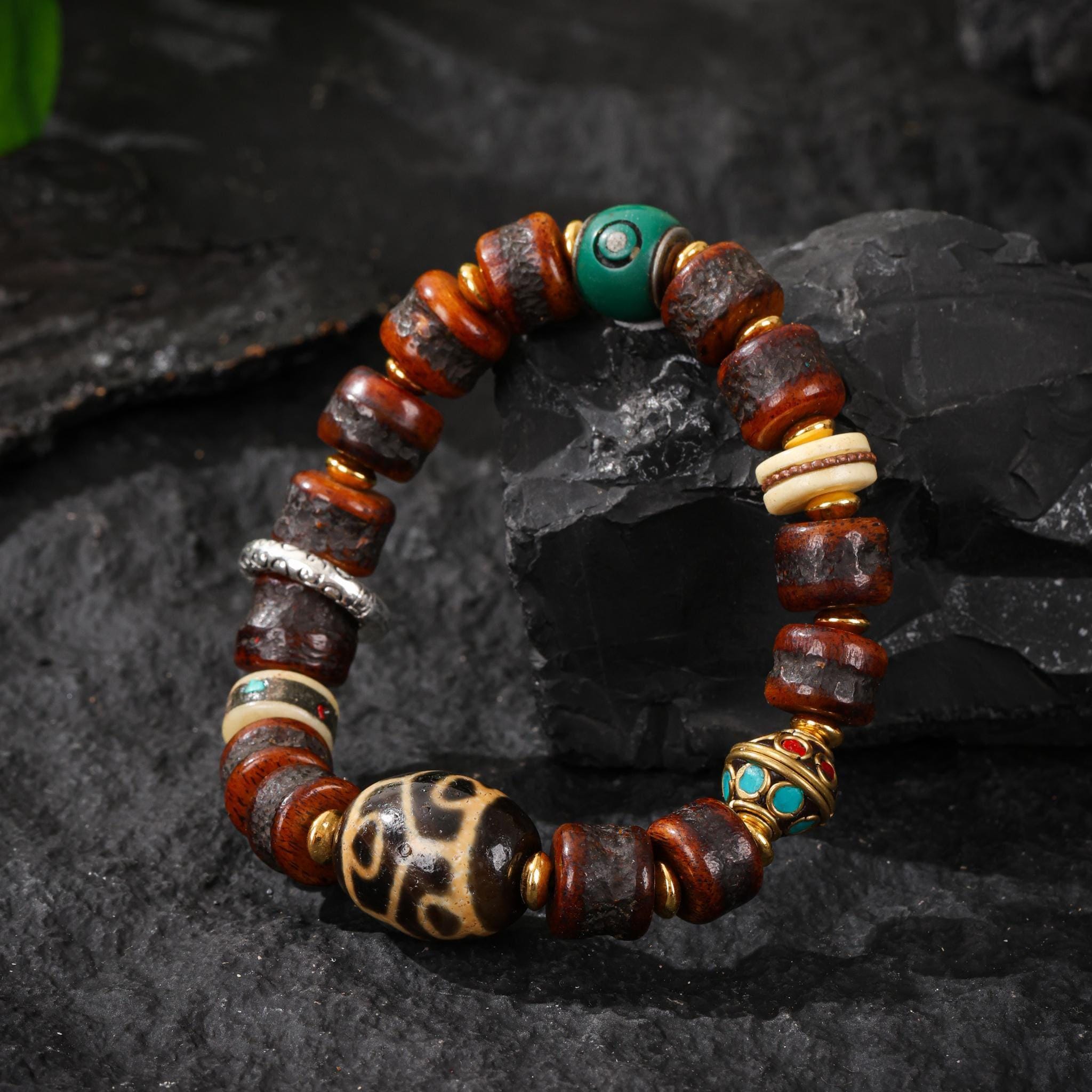 Yak Bone Bracelet with Dzi Accent