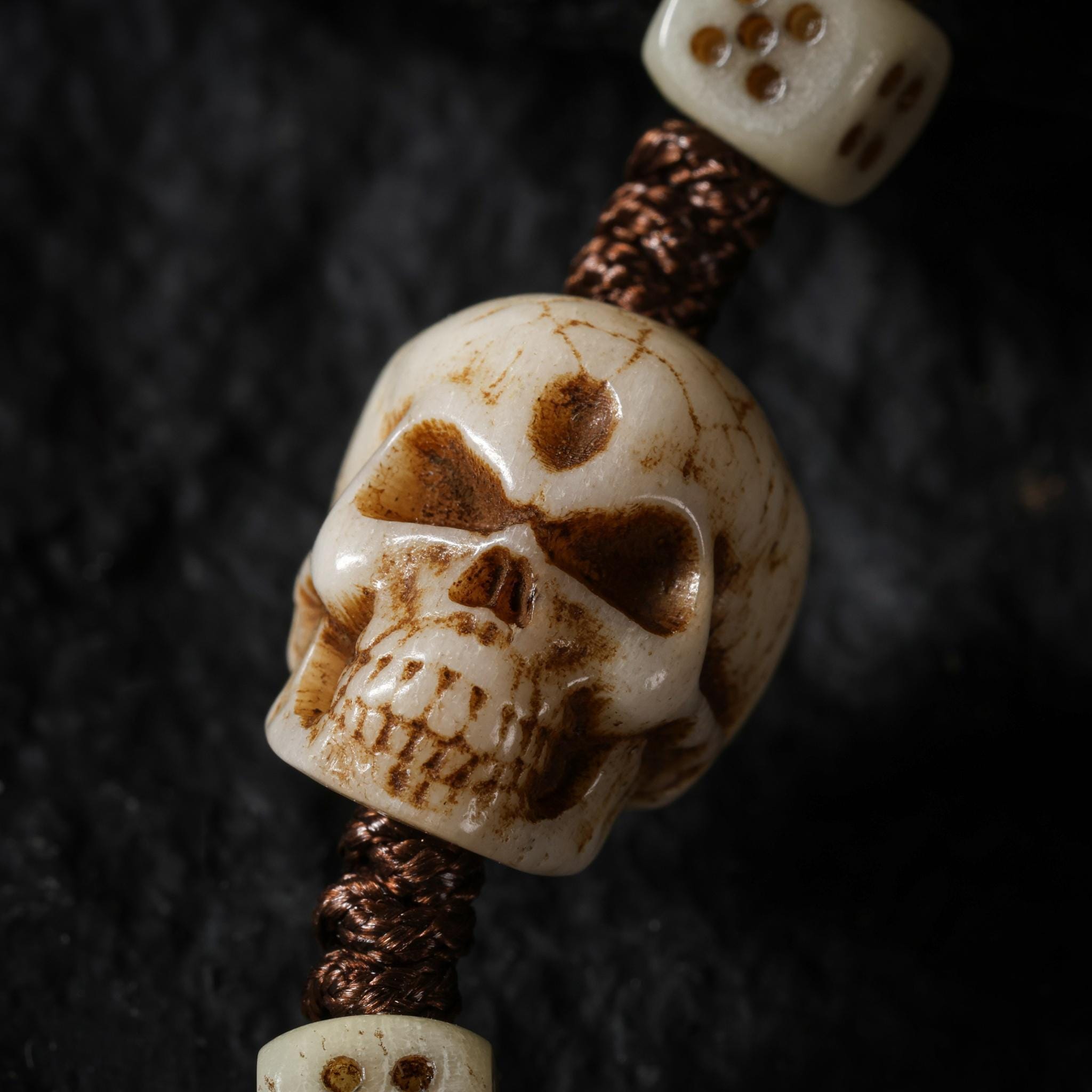 Yak Bone Carved Skull Bracelet Amulet