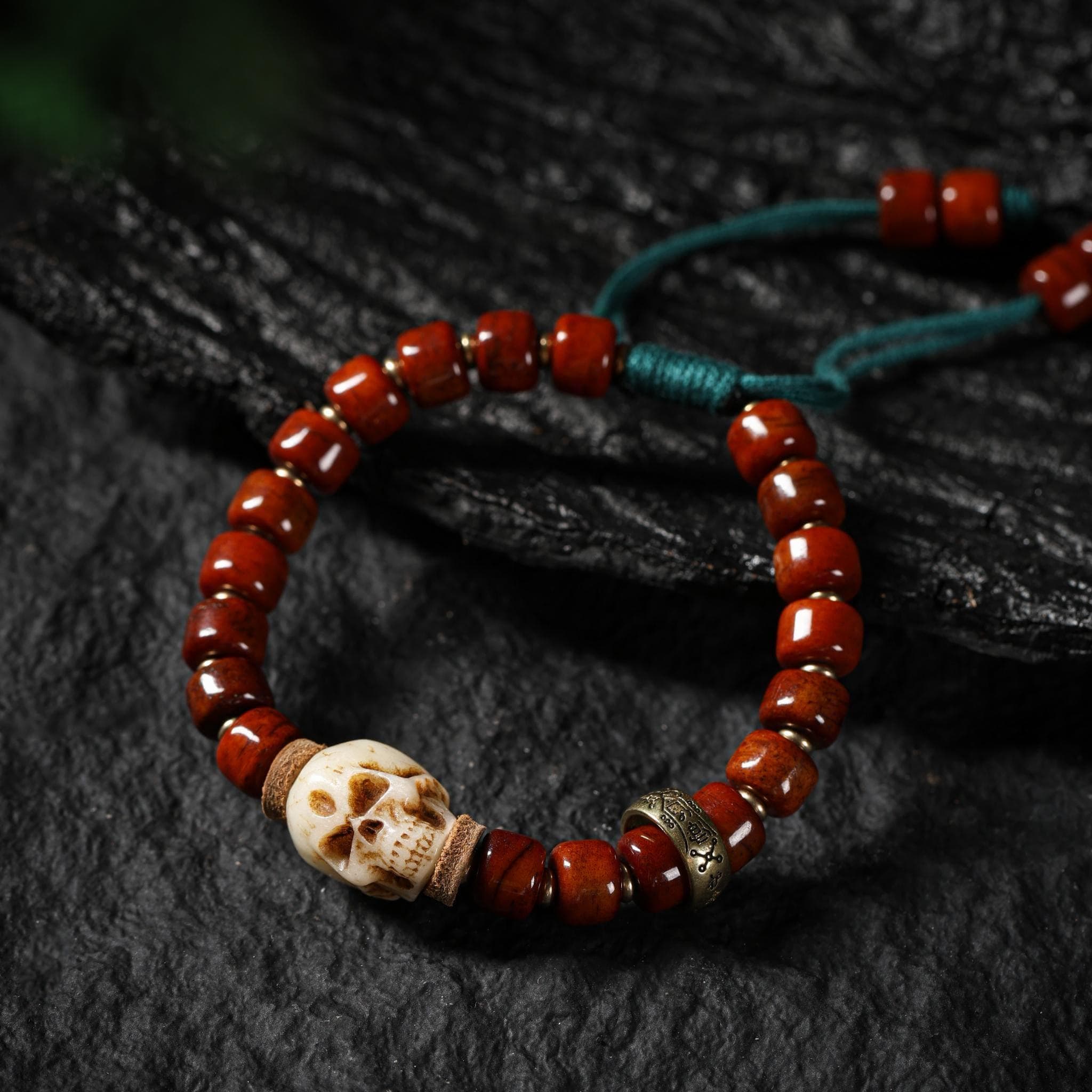 Yak Bone Carved Skull Bracelet Amulet