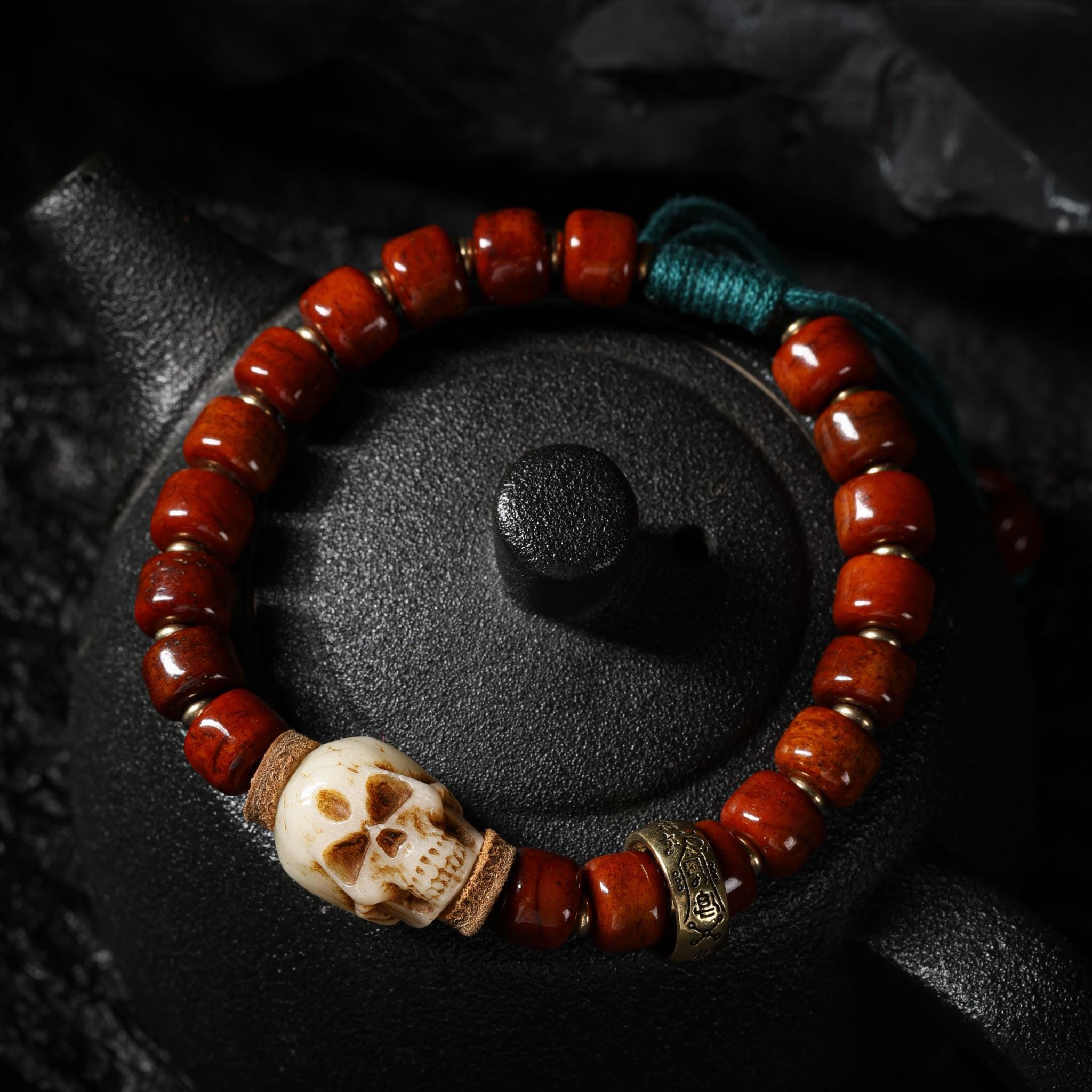 Yak Bone Carved Skull Bracelet Amulet