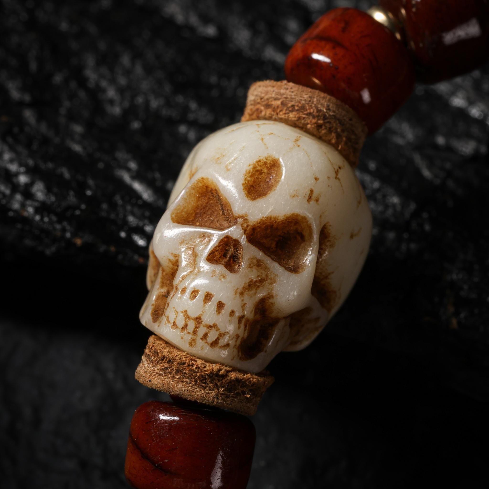Yak Bone Carved Skull Bracelet Amulet