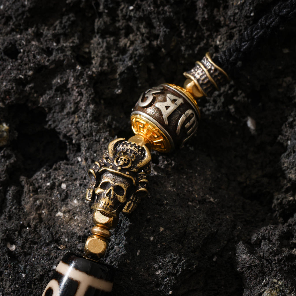 Dzi Necklace Om and Skull Charms