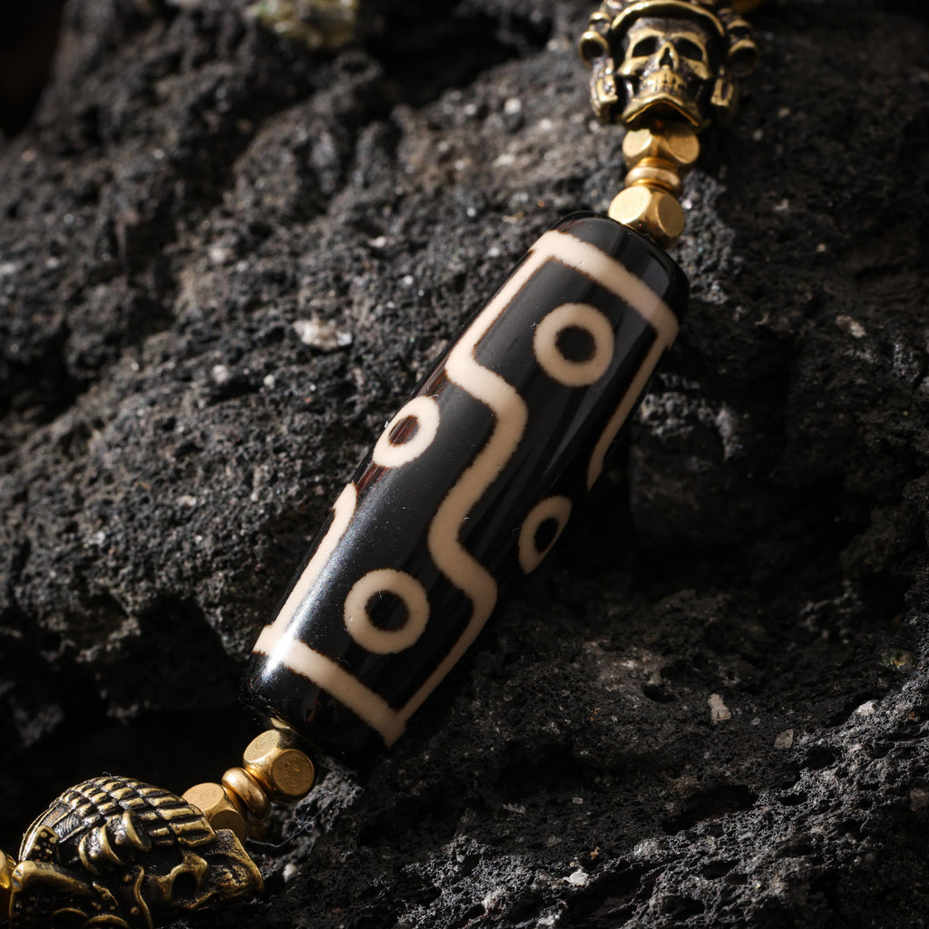 Dzi Necklace Om and Skull Charms