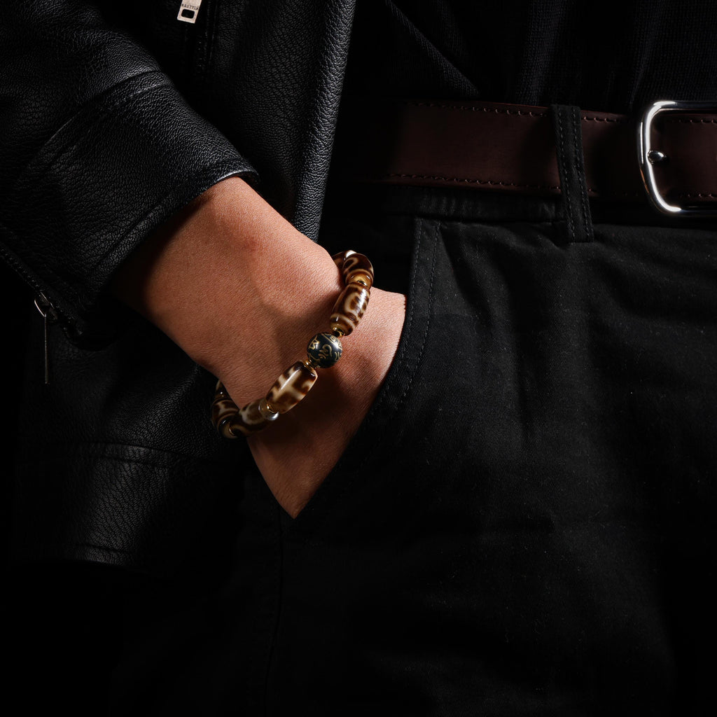 Tibetan Dzi Bracelet Om Accent