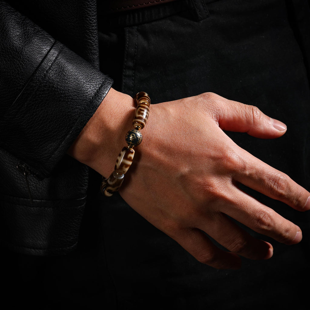 Tibetan Dzi Bracelet Om Accent