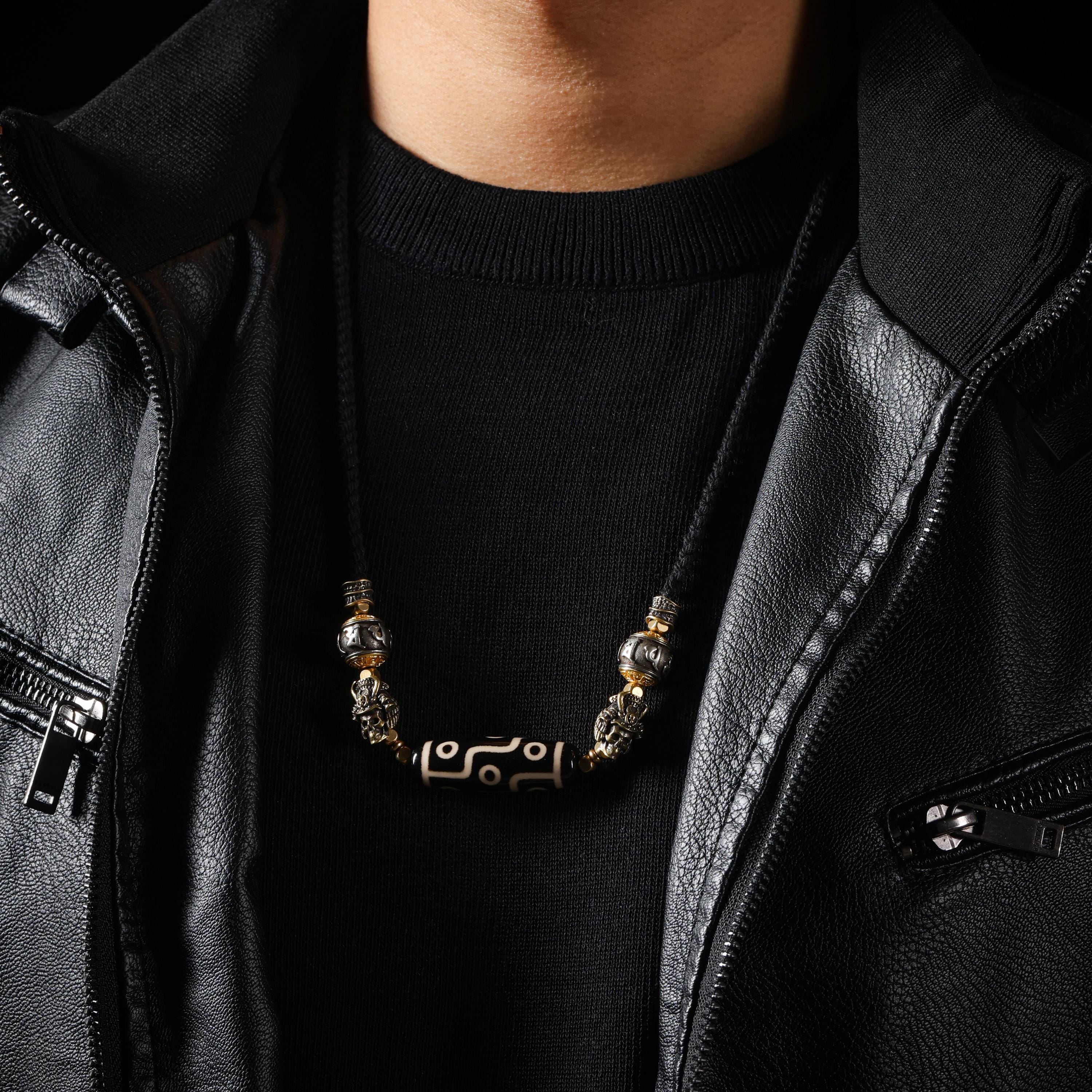 Dzi Necklace Om and Skull Charms